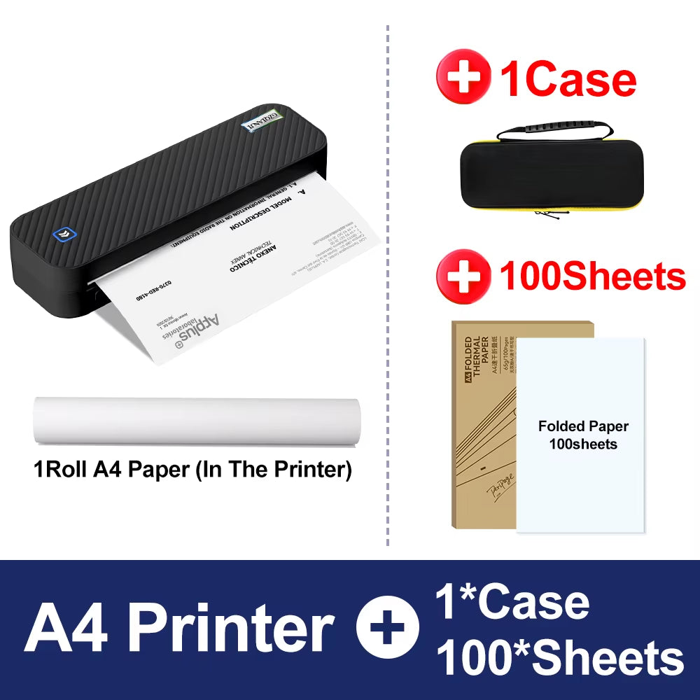 Inkless Portable A4 Thermal Printer Bluetooth PDF Excel Word Document Printing Machine Paper Roll for Office Work Home School