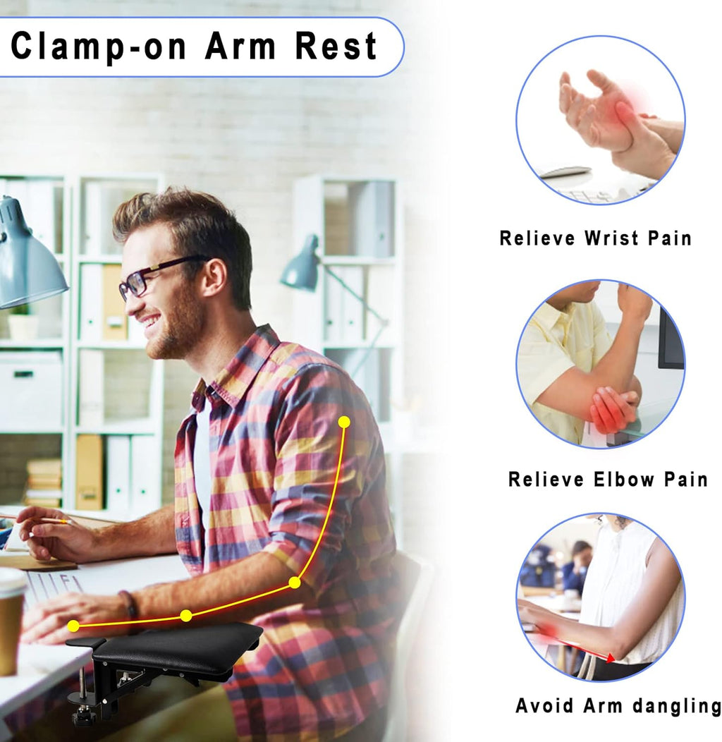 Foldable Desk Extender Tray, Arm Rest for Desk, Ergonomic Forearm Leather Soft Armrest Support, Wrist & Elbow Pad for Home and Office, Easy Typing & Pain Relief
