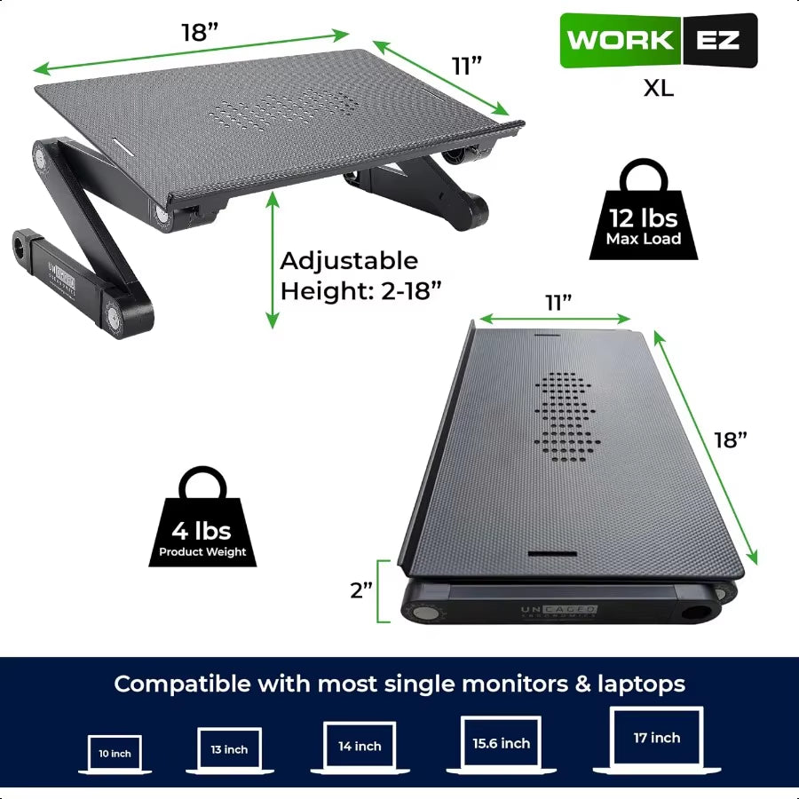 Workez Adjustable Laptop Stand for Desk Laptop Stand Adjustable Height Foldable Aluminum Cooling Computer Holder Riser for Desk