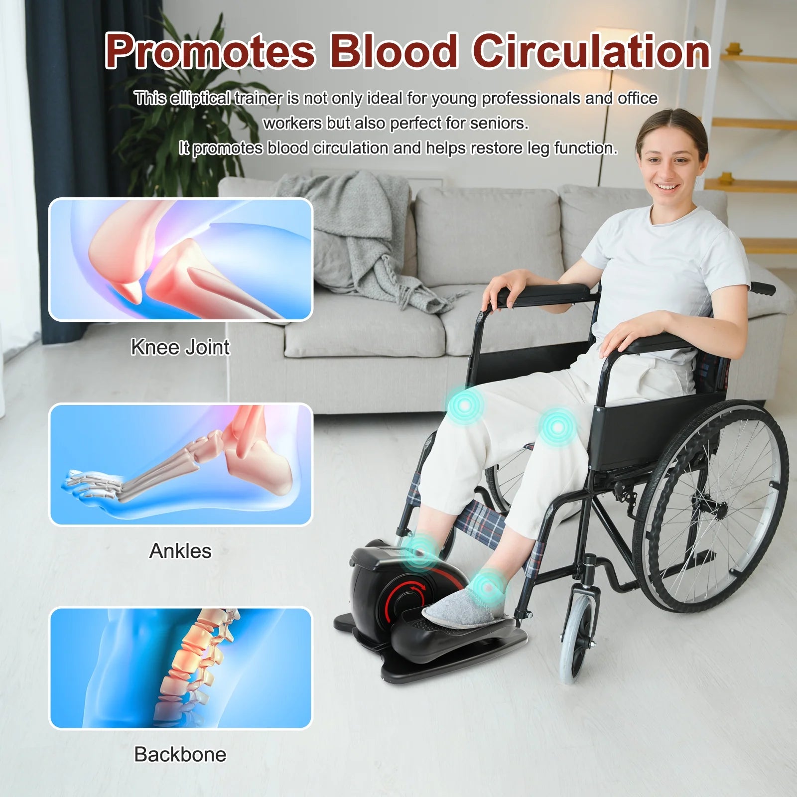 Mini Elliptical, under Desk Elliptical, Electric Elliptical Machine, Leg Exerciser Machine for Seniors, Elliptical for Home Use, Compact Exerciser, Adjustable Speeds & LCD Monitor