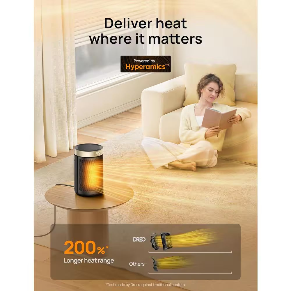 1500-Watts 11.2 In. H Portable Electric Forced Air Ceramic Space Heaters with Thermostat, Eco Mode and Fan Mode in Gold