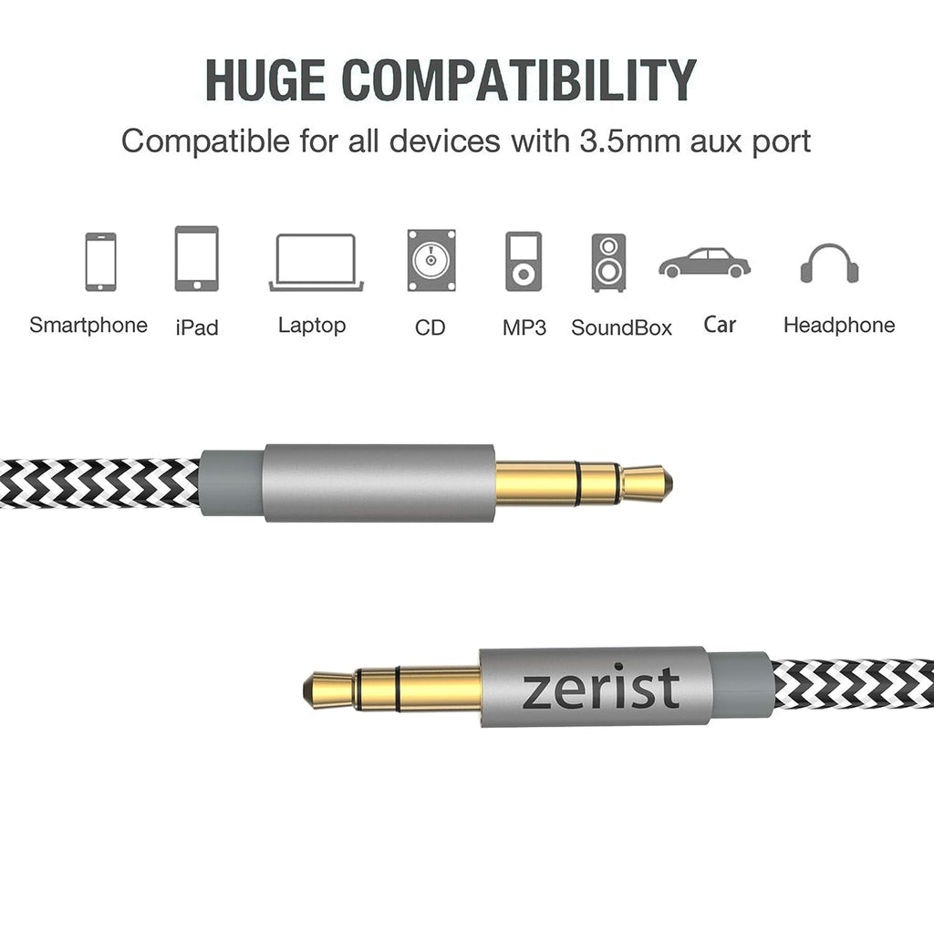 3.5Mm Stereo Audio Cable Extension Male to Male Nylon Braided 10Ft/3M Tangle-Free AUX Cable for Headphones, Ipods, Iphones, Ipads, Home/Car Stereos and More (Black)