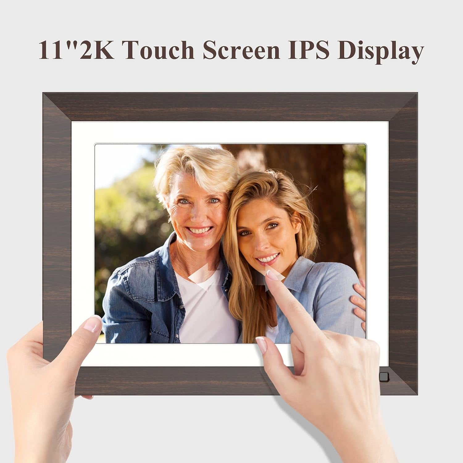 2K Digital Picture Frame,11 Inch Wifi Smart Electronic Photo Frame with Touch Screen,Box Speaker,Motion Sensor,One Minute Setup Share Video Clip & Photo Instantly by App,Email&Usb (Wood Effect)