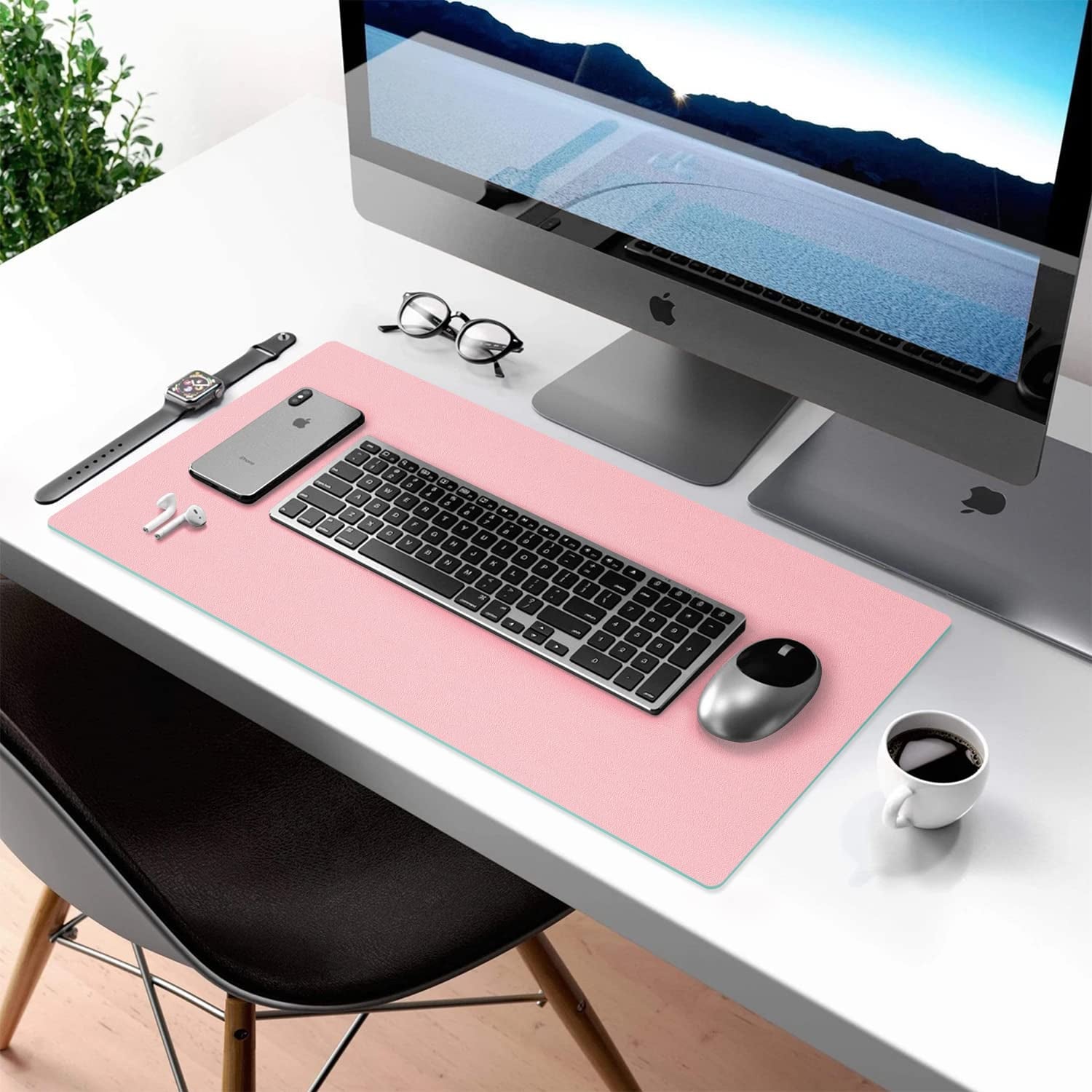Double-Sided PU Leather Desk Pad - Non-Slip Large Mouse Pad & Desk Mat for Office, Home - Waterproof, Easy to Clean, Durable Dual-Sided Surface (23.6"X13.7", Pink)