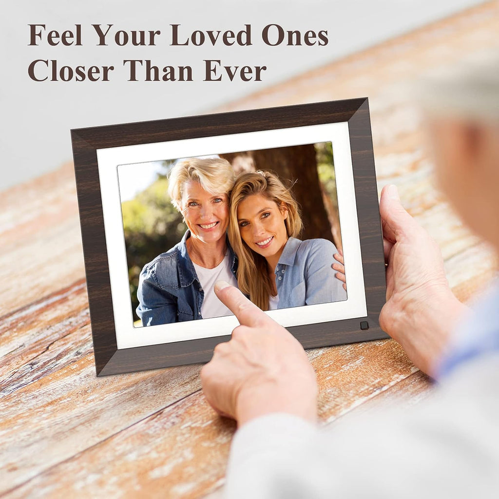 2K Digital Picture Frame,11 Inch Wifi Smart Electronic Photo Frame with Touch Screen,Box Speaker,Motion Sensor,One Minute Setup Share Video Clip & Photo Instantly by App,Email&Usb (Wood Effect)