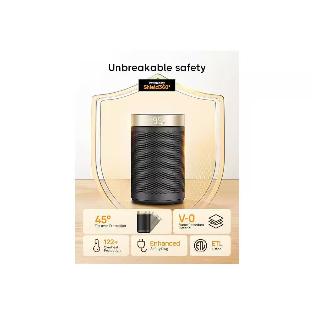 1500-Watts 11.2 In. H Portable Electric Forced Air Ceramic Space Heaters with Thermostat, Eco Mode and Fan Mode in Gold