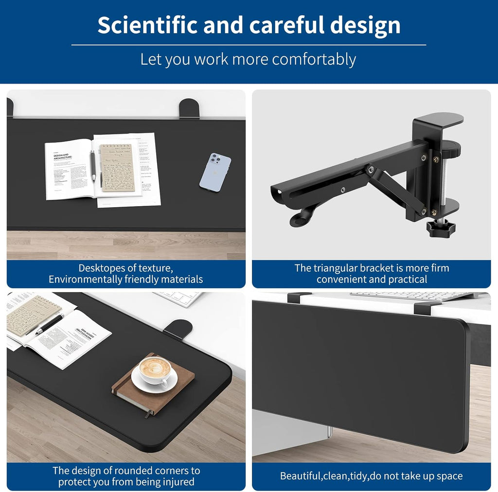 Desk Extender Keyboard Stand for Trayunder Extender Eesk Erawer Computer Desk Desktop Extension Board Easy to Install No Drilling Required (25.6In（65Cm）, Black)
