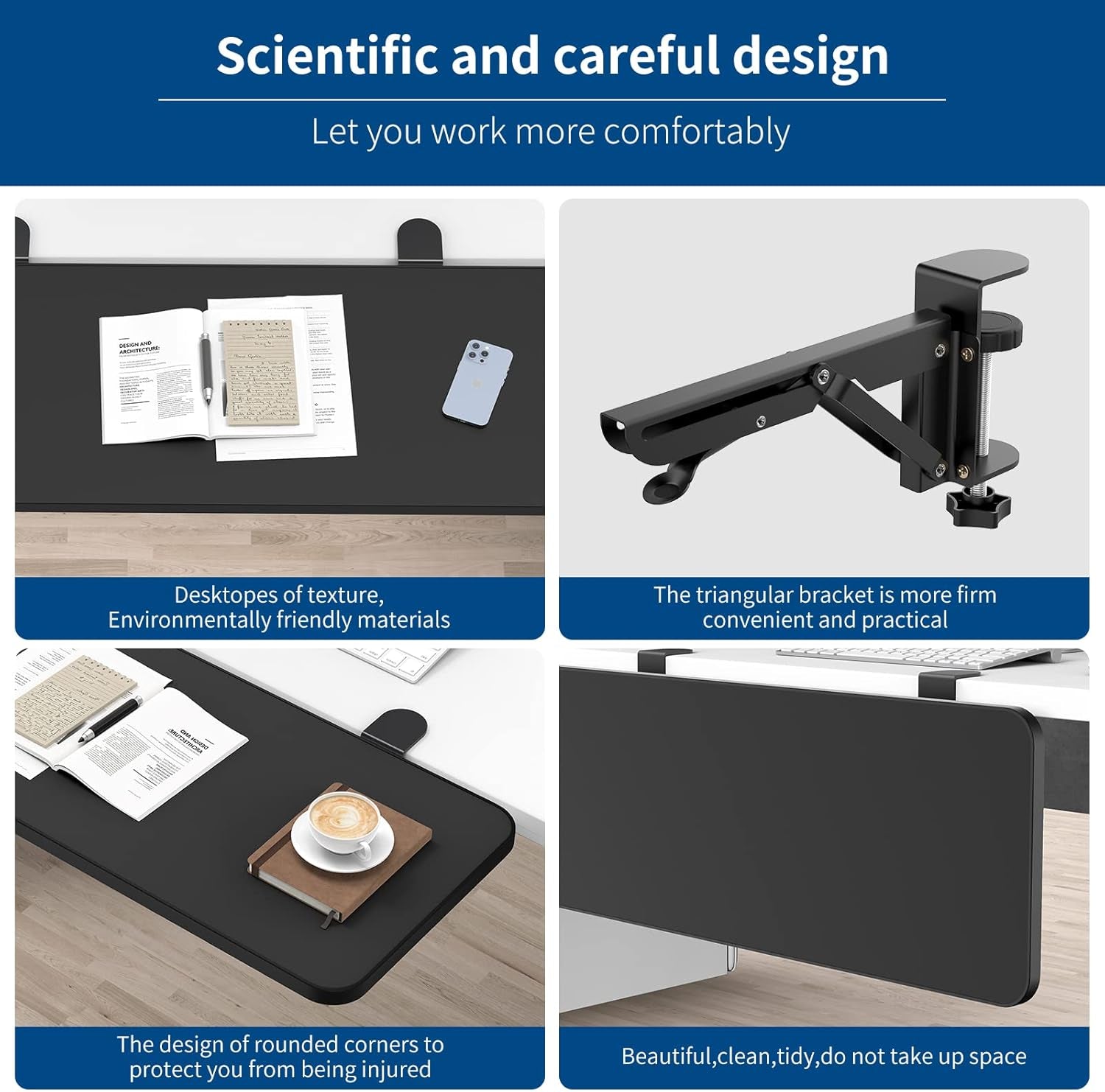 Desk Extender Keyboard Stand for Trayunder Extender Eesk Erawer Computer Desk Desktop Extension Board Easy to Install No Drilling Required (25.6In（65Cm）, Black)
