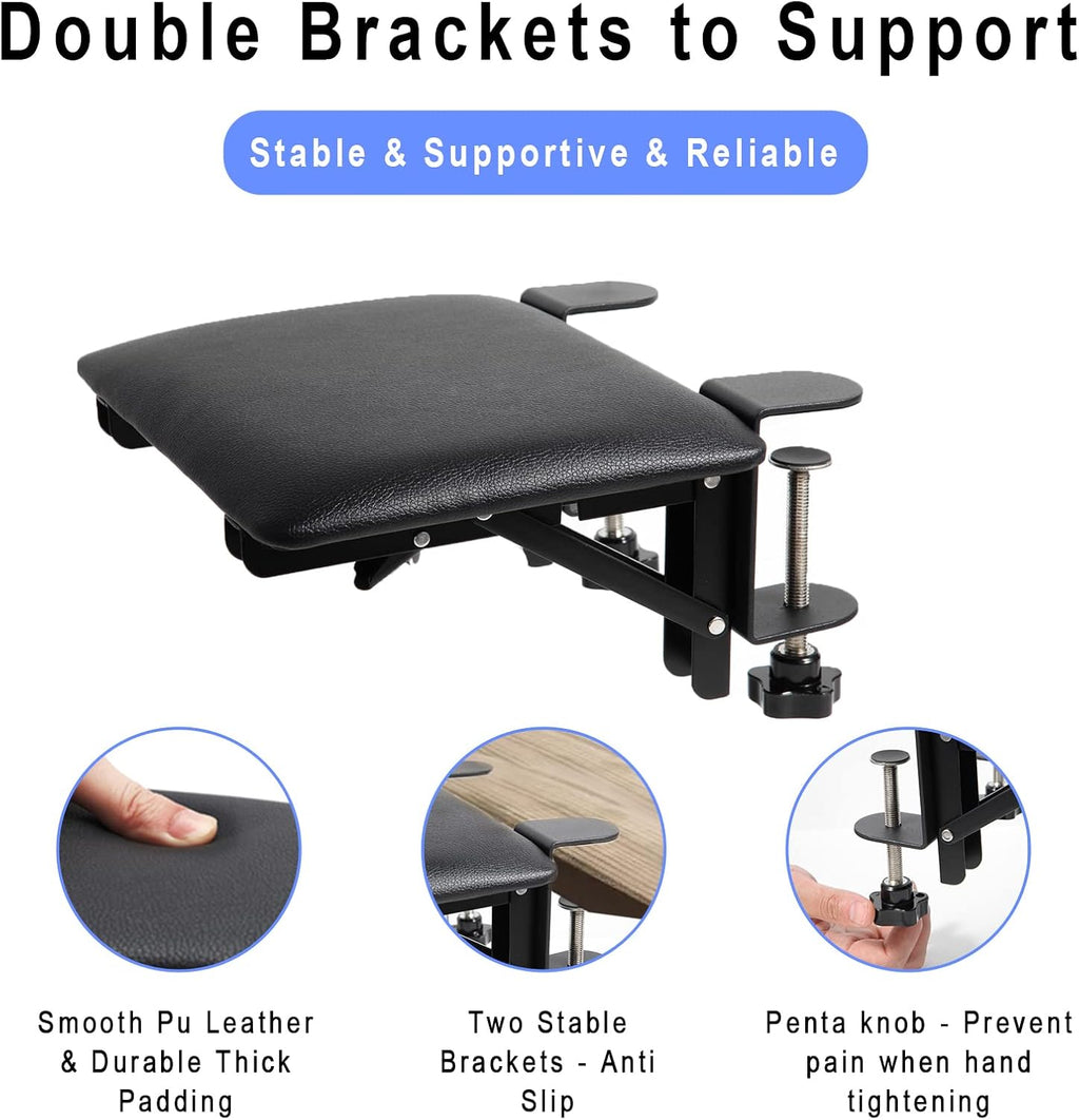 Foldable Desk Extender Tray, Arm Rest for Desk, Ergonomic Forearm Leather Soft Armrest Support, Wrist & Elbow Pad for Home and Office, Easy Typing & Pain Relief