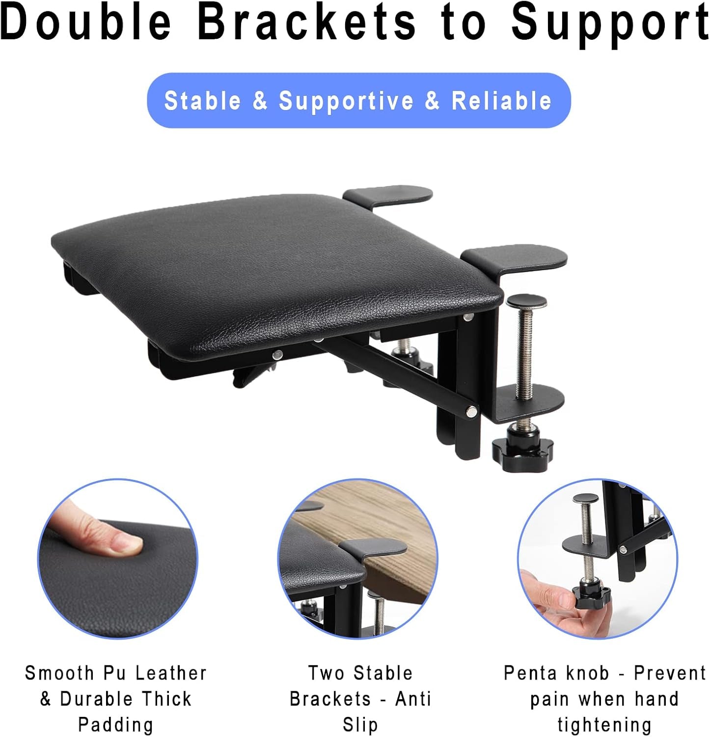 Foldable Desk Extender Tray, Arm Rest for Desk, Ergonomic Forearm Leather Soft Armrest Support, Wrist & Elbow Pad for Home and Office, Easy Typing & Pain Relief