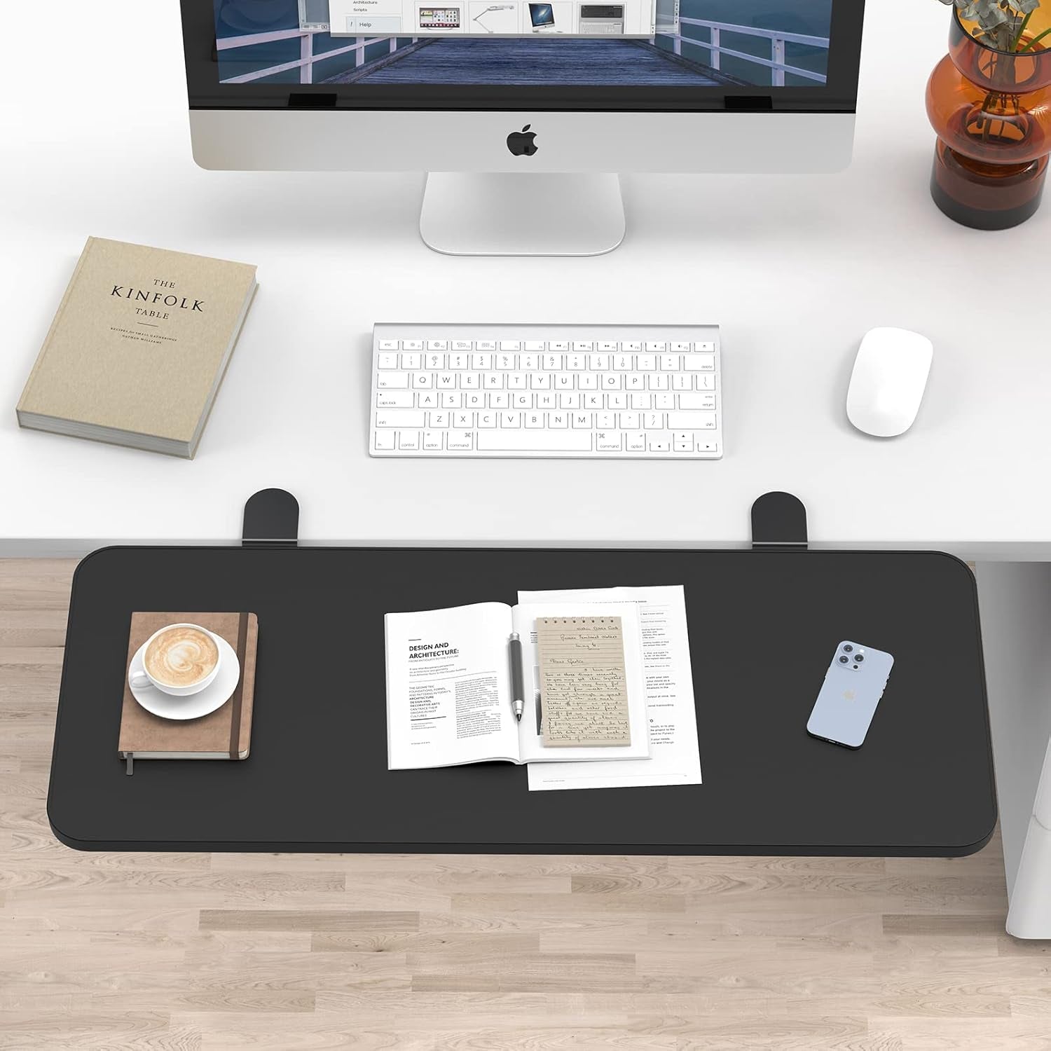 Desk Extender Keyboard Stand for Trayunder Extender Eesk Erawer Computer Desk Desktop Extension Board Easy to Install No Drilling Required (25.6In（65Cm）, Black)