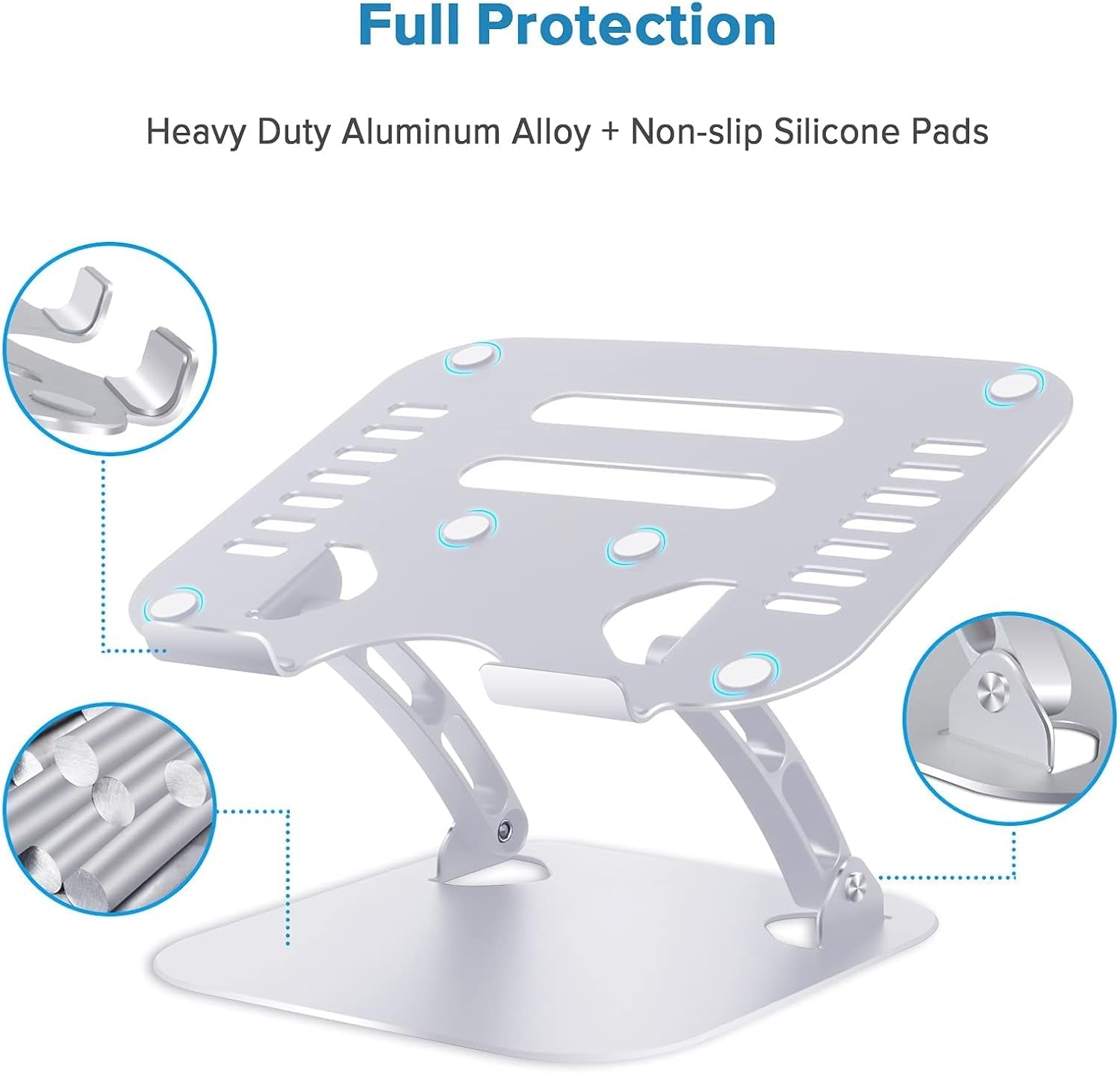 Laptop Stand for Desk, Computer Stand for Laptop, Ergonomic Aluminum Laptop Riser with Heat-Vent for 10"-17" Notebook Computer, Silver