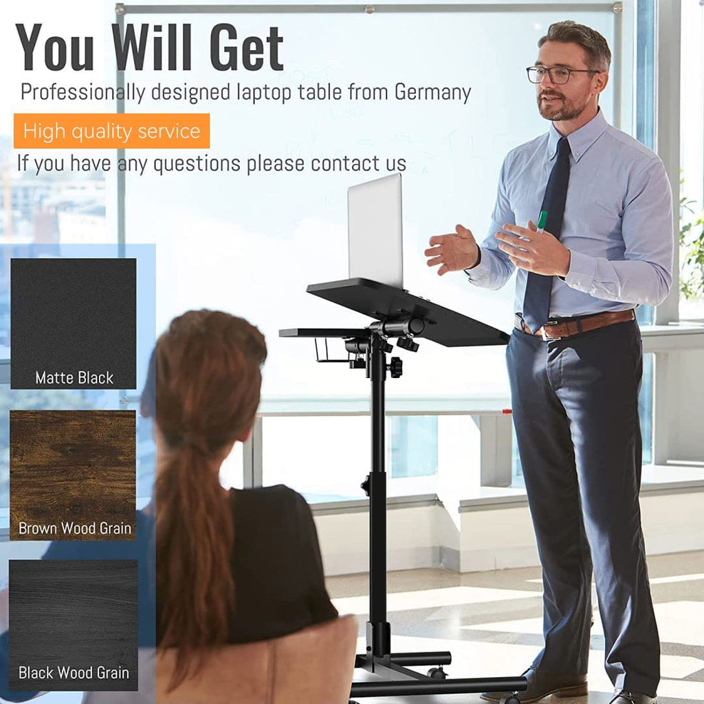 Rolling Computer Desk，  Mobile Portable Laptop Desk，Rolling Computer Cart， Laptop Cart on Wheels Adjustable Height 32"-42" Computer Stand，Small Table Laptop Stand for Couch& Bed Brown