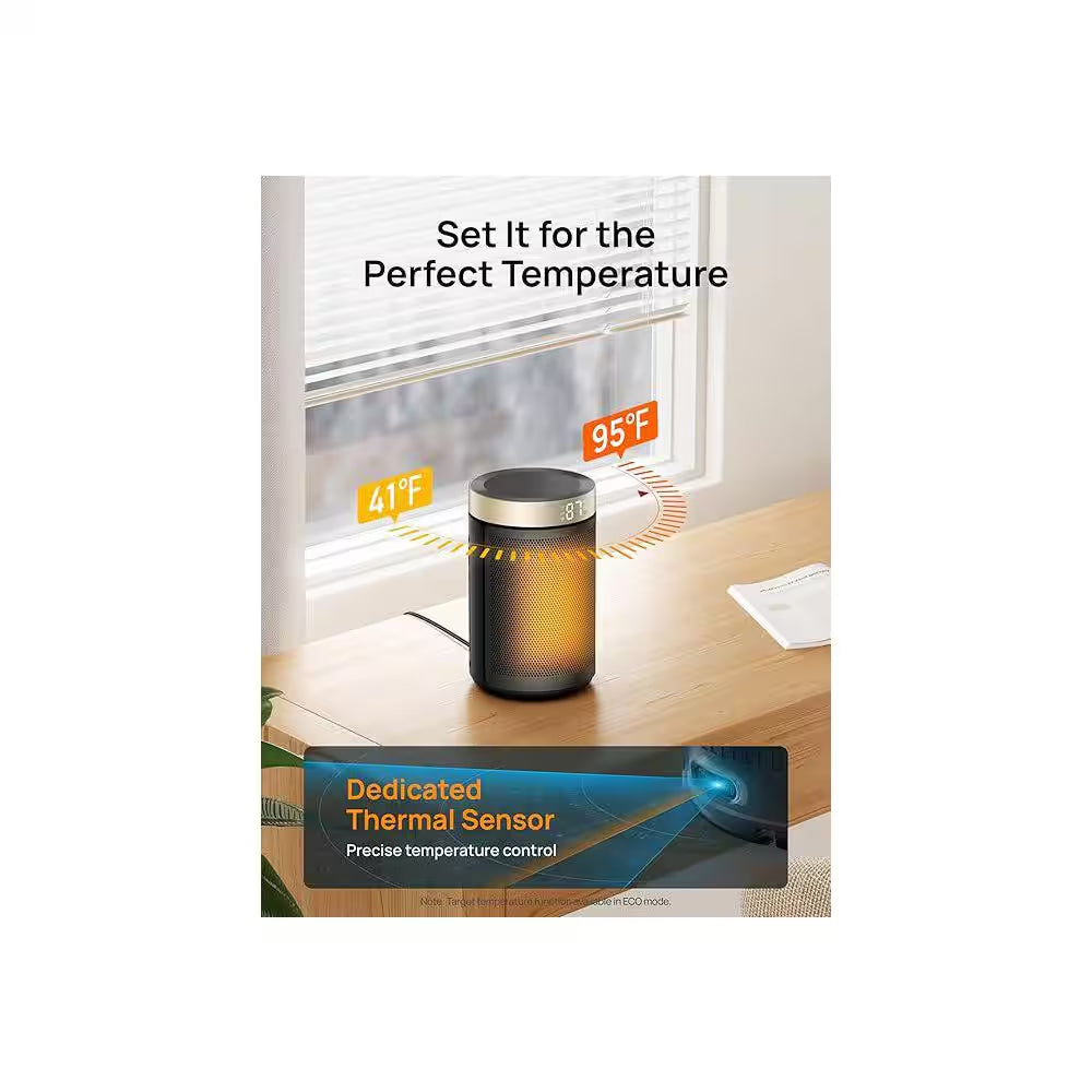 1500-Watts 11.2 In. H Portable Electric Forced Air Ceramic Space Heaters with Thermostat, Eco Mode and Fan Mode in Gold