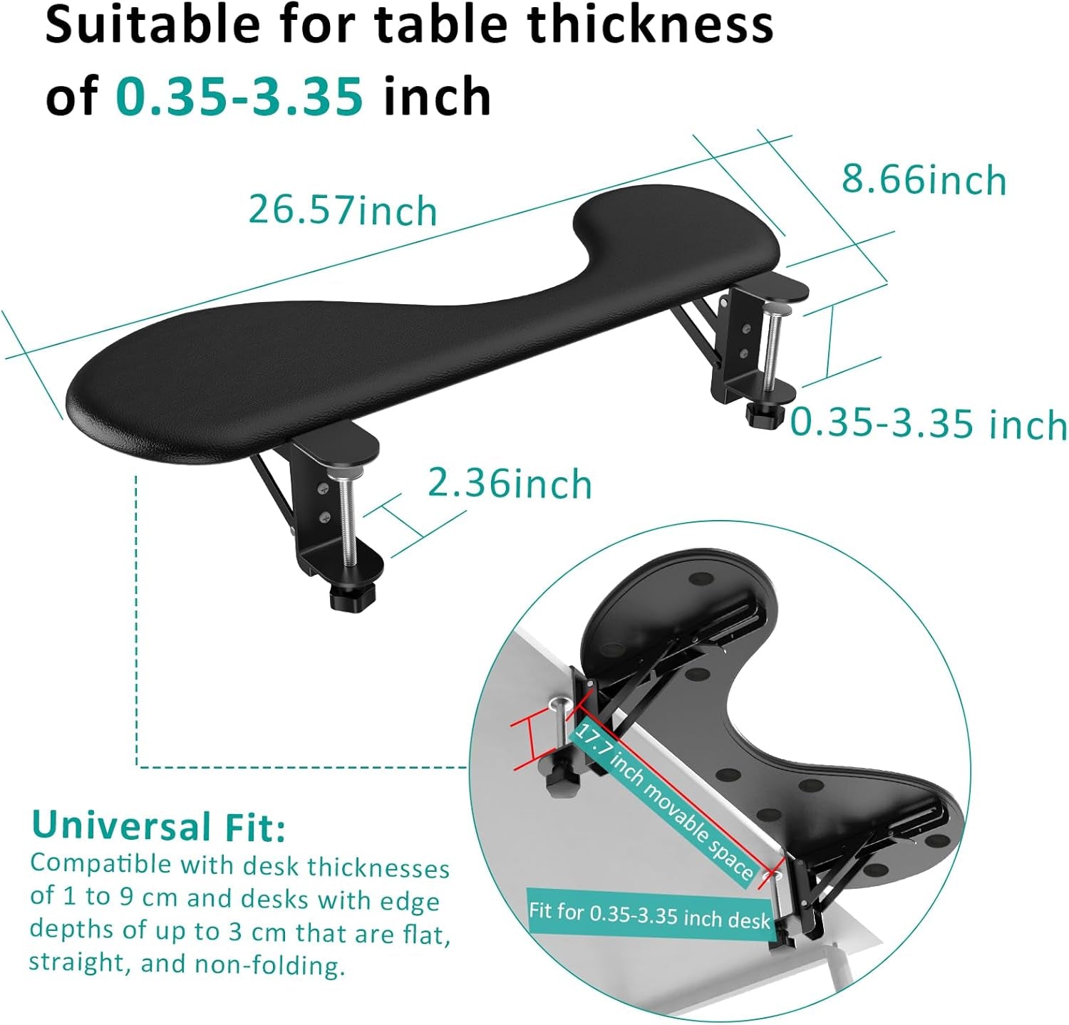 Foldable Desk Extender Tray, , Ergonomic Forearm Leather Soft Armrest Support, Wrist & Elbow Pad for Home and Office, Easy Typing & Pain Relief