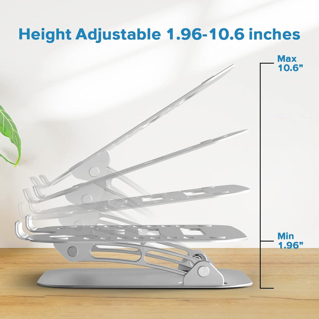 Laptop Stand for Desk, Computer Stand for Laptop, Ergonomic Aluminum Laptop Riser with Heat-Vent for 10"-17" Notebook Computer, Silver