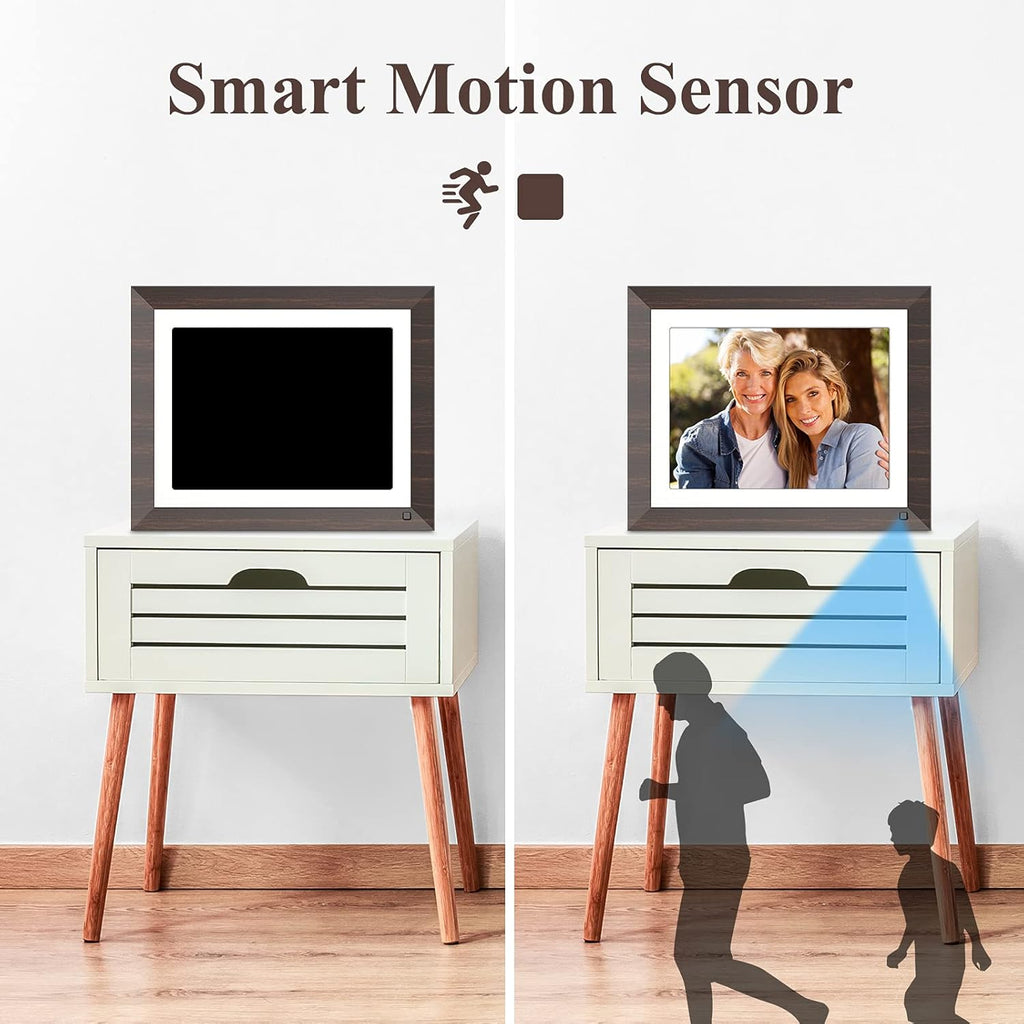 2K Digital Picture Frame,11 Inch Wifi Smart Electronic Photo Frame with Touch Screen,Box Speaker,Motion Sensor,One Minute Setup Share Video Clip & Photo Instantly by App,Email&Usb (Wood Effect)
