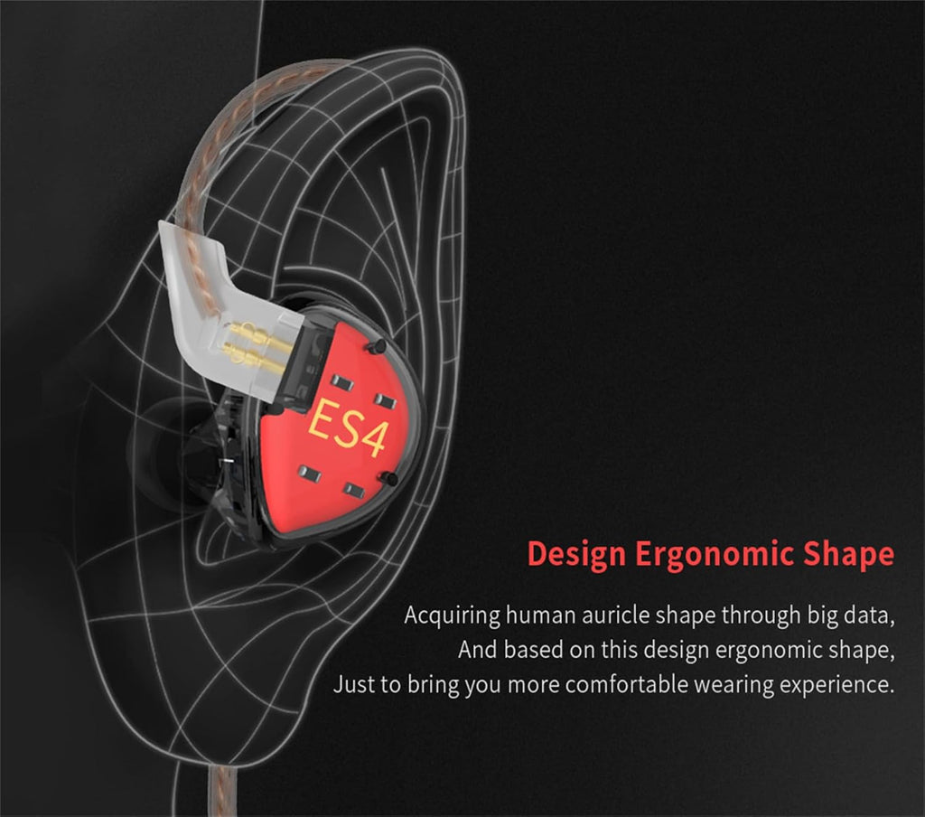 KZ ES4 Wired in Ear Headphones, High Resolution IEM Noise Cancelling KZ Earbuds Ergonomic Comfortable Gaming Earbuds Hifi Bass in Ear Monitor with 1Ba 1Dd 2Pin Tangle Free Cable (Black with Mic)