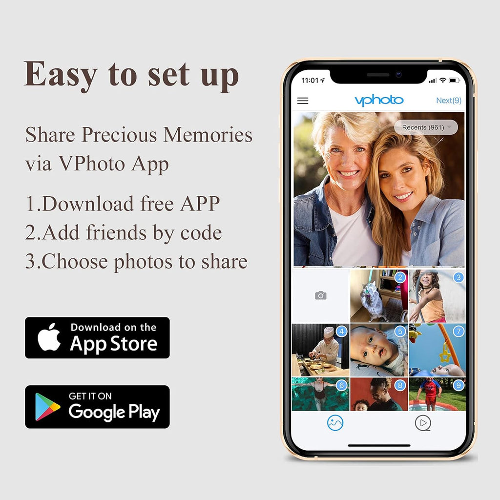 2K Digital Picture Frame,11 Inch Wifi Smart Electronic Photo Frame with Touch Screen,Box Speaker,Motion Sensor,One Minute Setup Share Video Clip & Photo Instantly by App,Email&Usb (Wood Effect)