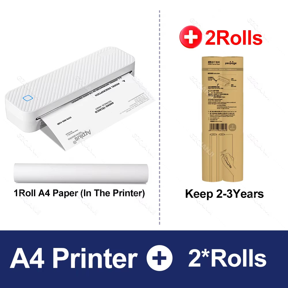 Inkless Portable A4 Thermal Printer Bluetooth PDF Excel Word Document Printing Machine Paper Roll for Office Work Home School