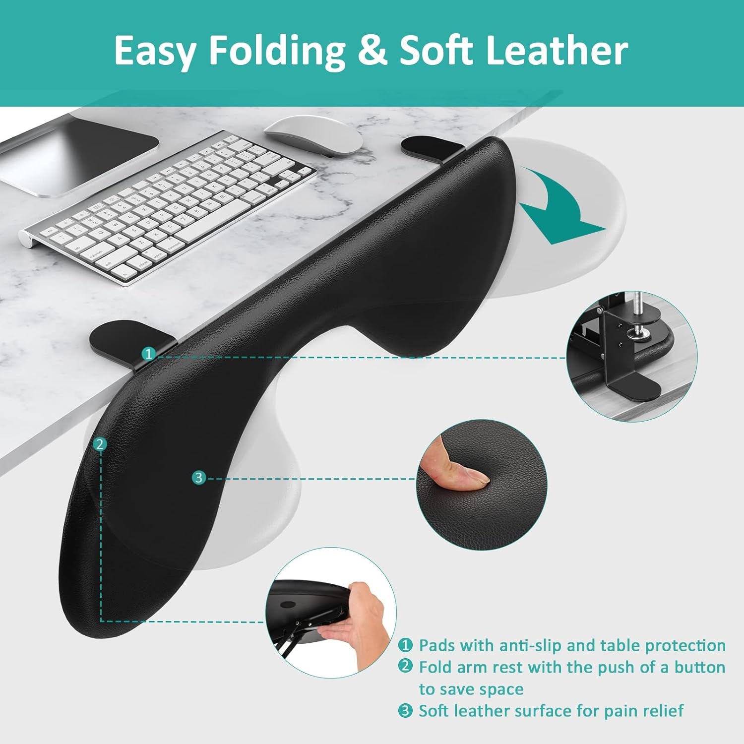 Foldable Desk Extender Tray, , Ergonomic Forearm Leather Soft Armrest Support, Wrist & Elbow Pad for Home and Office, Easy Typing & Pain Relief