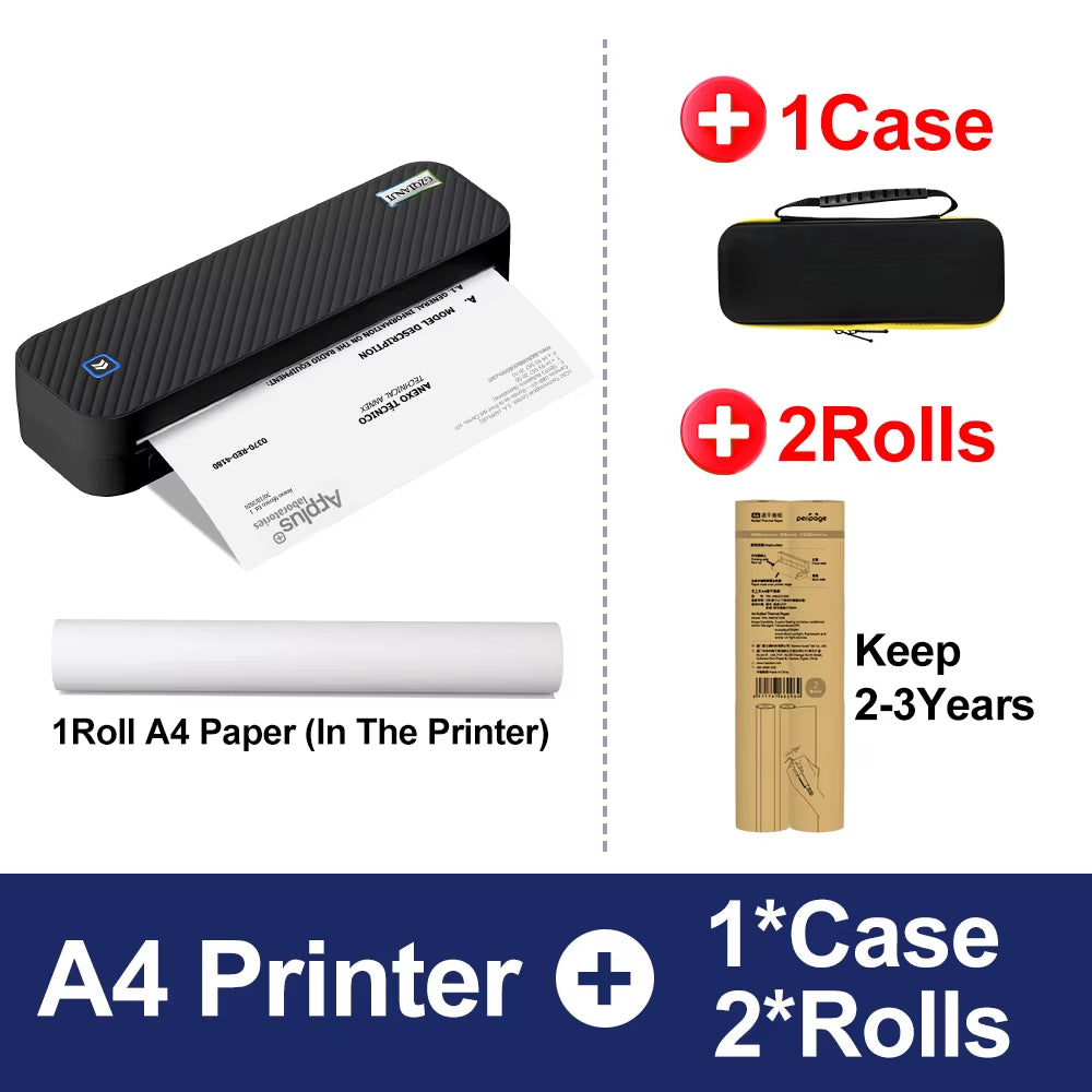 Inkless Portable A4 Thermal Printer Bluetooth PDF Excel Word Document Printing Machine Paper Roll for Office Work Home School
